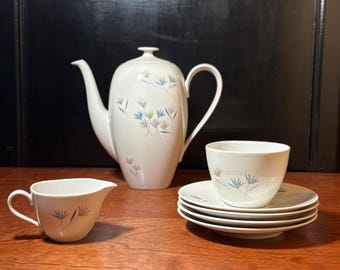 Vintage Rosenthal Tea Service Porcelain Tea Set- Choose Teapot, Creamer & Sugar Pair, or Saucers Set  Mid Century Modern Floral Pattern