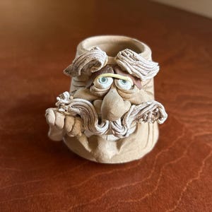 Vintage 3D Ugly Face Mahon Style Pottery Toothpick Holder - Hand-Sculpted Stoneware Folk Art - Whimsical  - 70s/80s Retro Studio Pottery