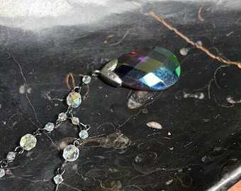 Vintage Avon Aurora Borealis druppelketting veelkleurige gefacetteerde kristallen hanger iriserende regenboog sieraden AB Crystal Drop cadeau voor haar