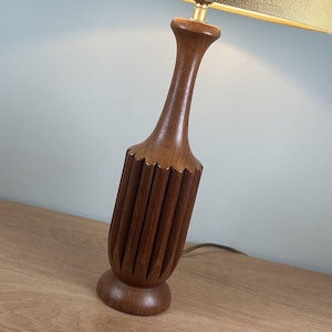 Large Vintage MCM Teak Wood Table Lamp | 1960s Danish Modern Lighting