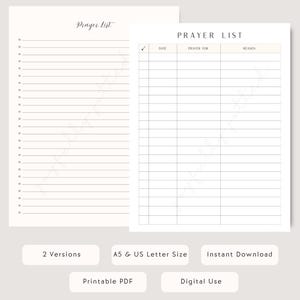 Prayer List Template Printable & Digital  (PDF Download)