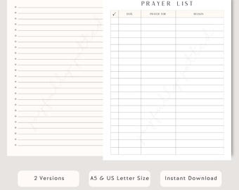Prayer List Template Printable & Digital  (PDF Download)