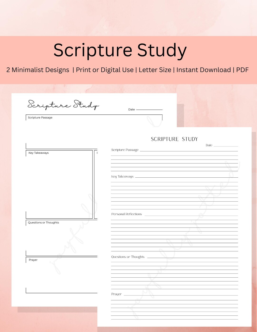 Scripture Study Notes Template Printable Bible Study Template Printable & Digital Scripture Study Notes (PDF ...