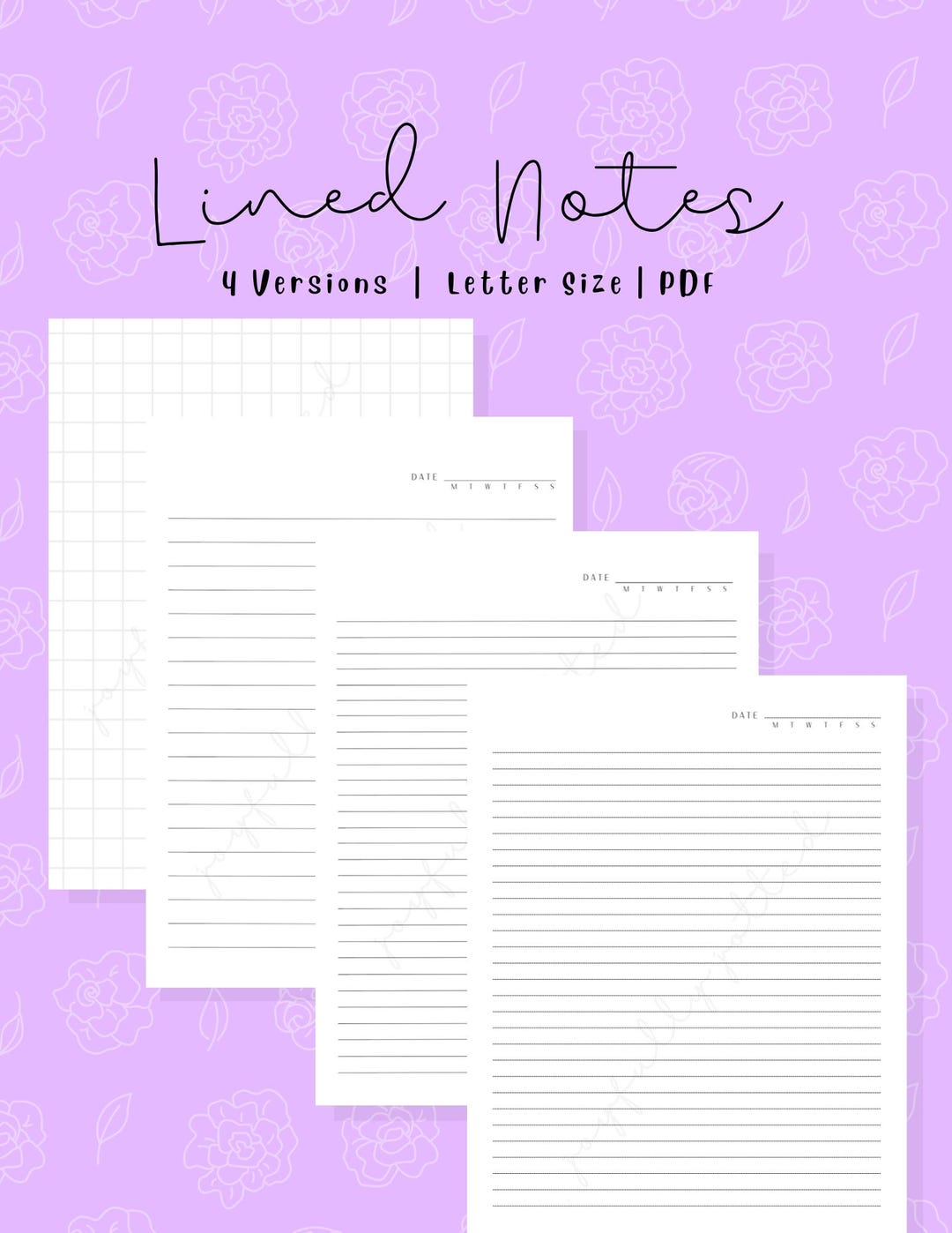 Line Notes Calendar Printable Lined Notes With Date – 4 Template Designs (PDF) - Etsy