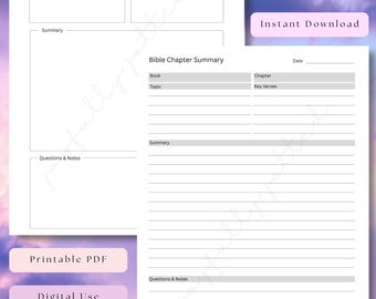 Bible Chapter Summary Notes Template Printable & Digital (PDF Download)