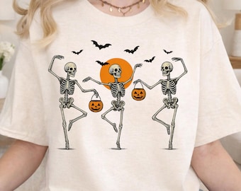 Camiseta de baile de calabazas, camiseta Gildan 5000, estampado de luna de otoño, camiseta de murciélagos de otoño