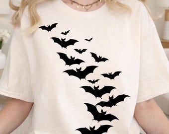 Camiseta de murciélagos de Halloween, camiseta con murciélagos verticales, ideal para el trabajo.