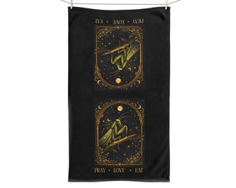 Gothic Praying Mantis Hand Towel, Black, Vintage Occult Art, Moody Goth Decor