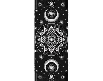 Moon Phase Yoga Mat, Gothic Mandala, Cosmic Spiritual (24x68 in)
