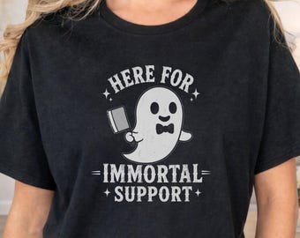 Camiseta divertida de fantasma, camiseta de algodón azul marino, aquí para apoyar