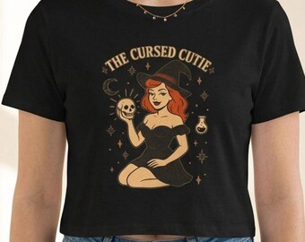 Camiseta de bebé con temática de brujas, camiseta vintage pin-up ocultista, top corto de Halloween.