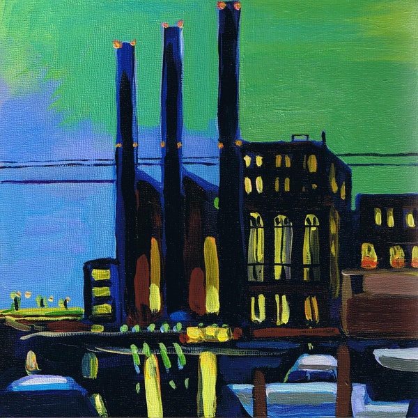 Providence, RI, Original Painting, Narragansett Electric Plant/ Cityscape Art, Rhode Island