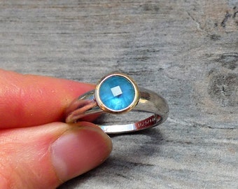 Vintage Tesoro Blue Topaz with sterling silver and 14K gold accent ring sz 9