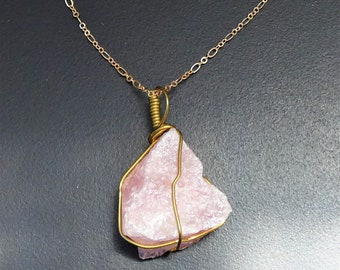 Raw rose quartz and copper heart chakra necklace