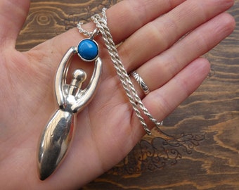 HUGE 3.25 vintage Fertility Goddess perfume/essential oil necklace Taxco sterling silver.