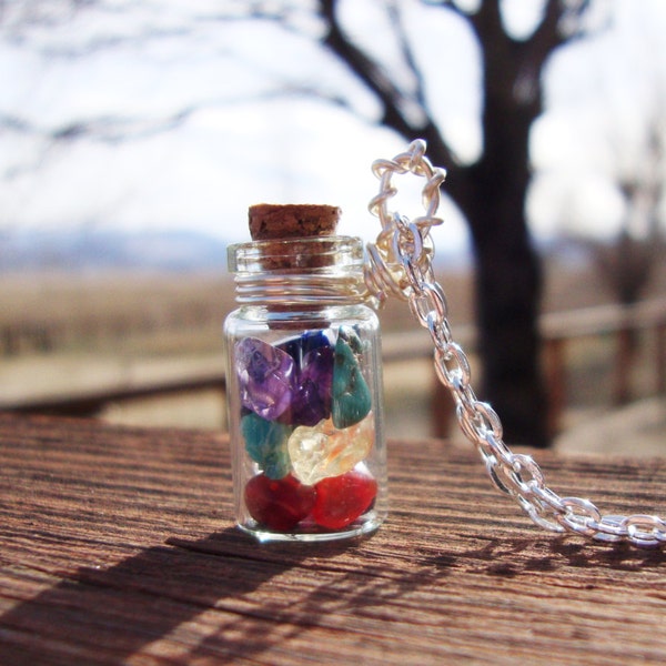 Chakra balancing and charging jar pendant necklace