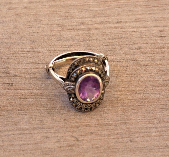 Lovely vintage sterling marcasite and amethyst ri… - image 7