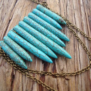 Turquoise tribal howlite spear and antique brass chain necklace image 3