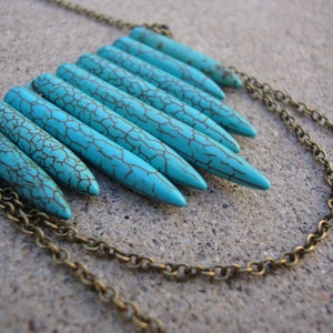 Turquoise tribal howlite spear and antique brass chain necklace image 4