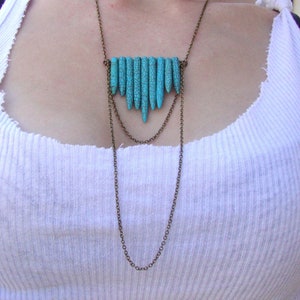 Turquoise tribal howlite spear and antique brass chain necklace image 2