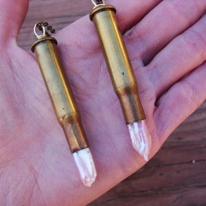 Brass bullet shell and shiny natural biwa pearl necklace