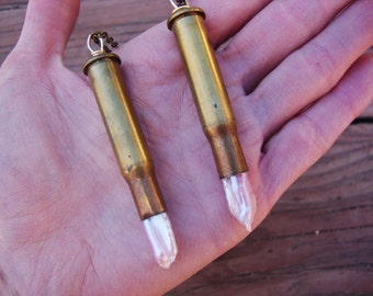 Brass bullet shell and shiny natural biwa pearl necklace