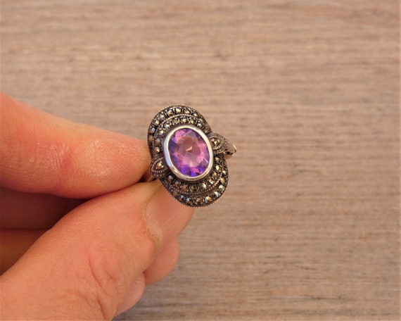 Lovely vintage sterling marcasite and amethyst ri… - image 6
