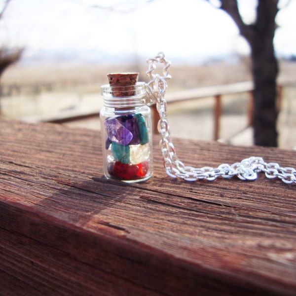 Chakra balancing and charging jar pendant necklace