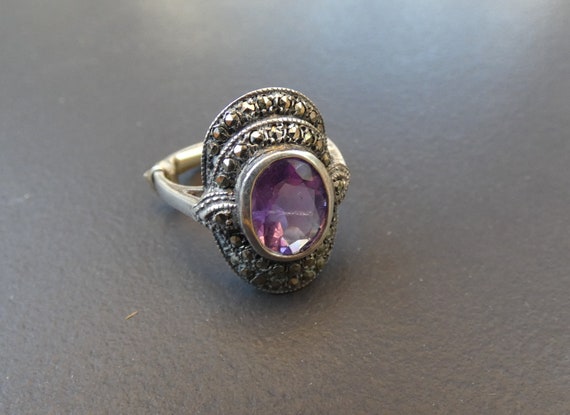 Lovely vintage sterling marcasite and amethyst ri… - image 8