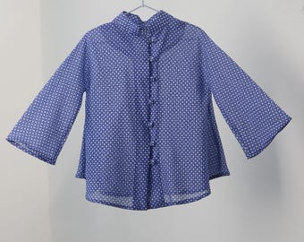 Handmade lightweight cotton kimono-style girl's shirt with hand-made covered buttons