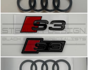 Audi S3 8Y Prefacelift Complete Black Badge Set Kit Blackout Stealth Front Rear Grill Emblem