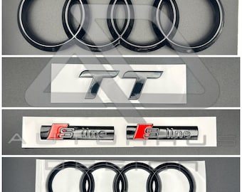Audi TT 8S S Line Complete Black Badge Set Kit Blackout Stealth Front Rear Wings Grill Curved Emblem