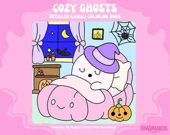 Halloween Coloring Pages - 20 Cozy & Kawaii Printable Designs | Cute Halloween Coloring Book for Kids and Adults | Instant Digital Download
