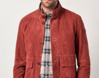 Men's Red Suede Bomber Jacket | Handmade Vintage Style