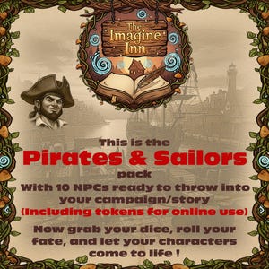 NPC-paket med pirater och sjömän – Roll-for-NPC | 10 fantasykaraktärer med konst + tokens | Utskrivbar D&D/kreativ resurs