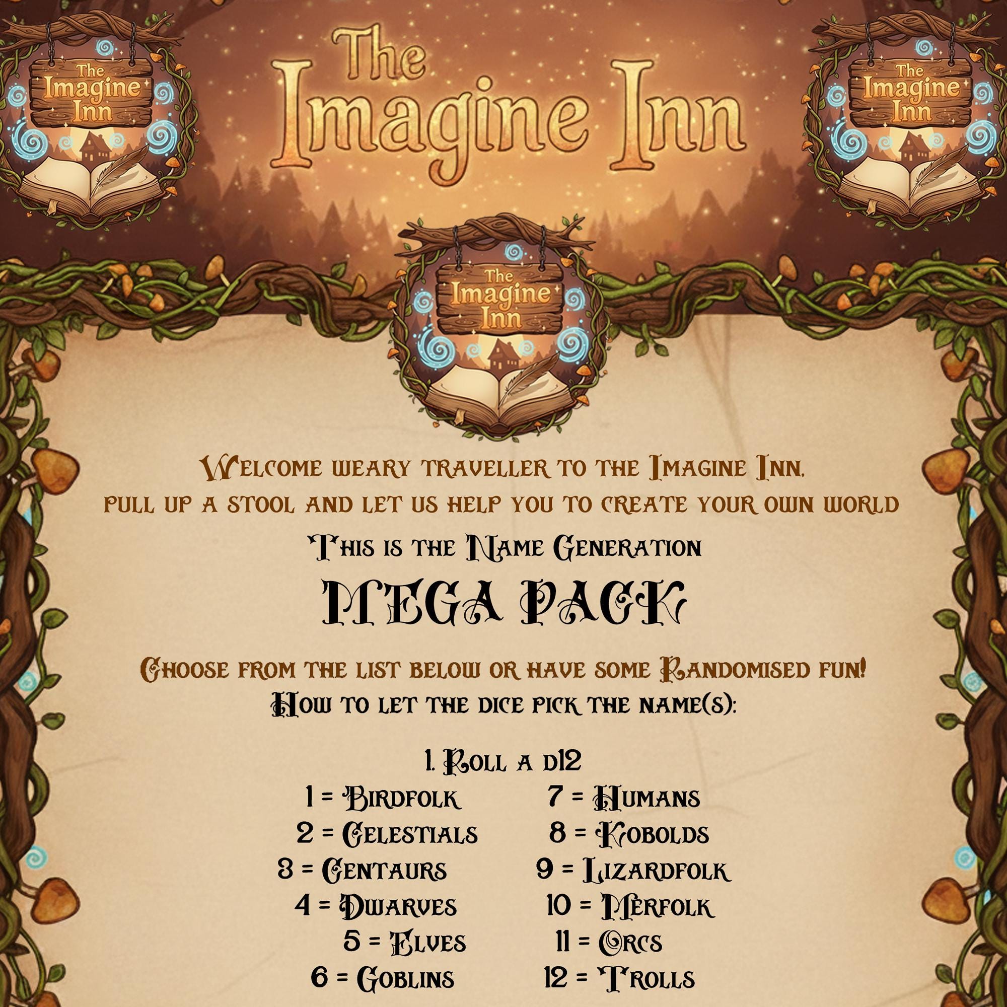 3,600 MEGA Fantasy Name List Generator Pack Vol.1 - 12 Race/species ...