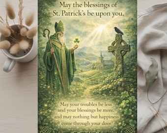 Cartão de Bênção do Dia de São Patrício para Imprimir | Bênção Irlandesa Celta 5x7 Download Digital | Espiritualidade Vintage