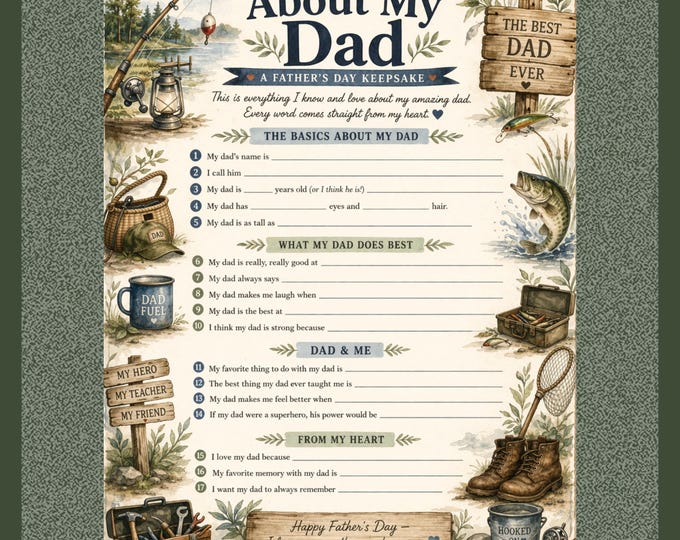 Featured listing image: About My Dad Printable Card | Father’s Day Fill In for Kids Instant Download