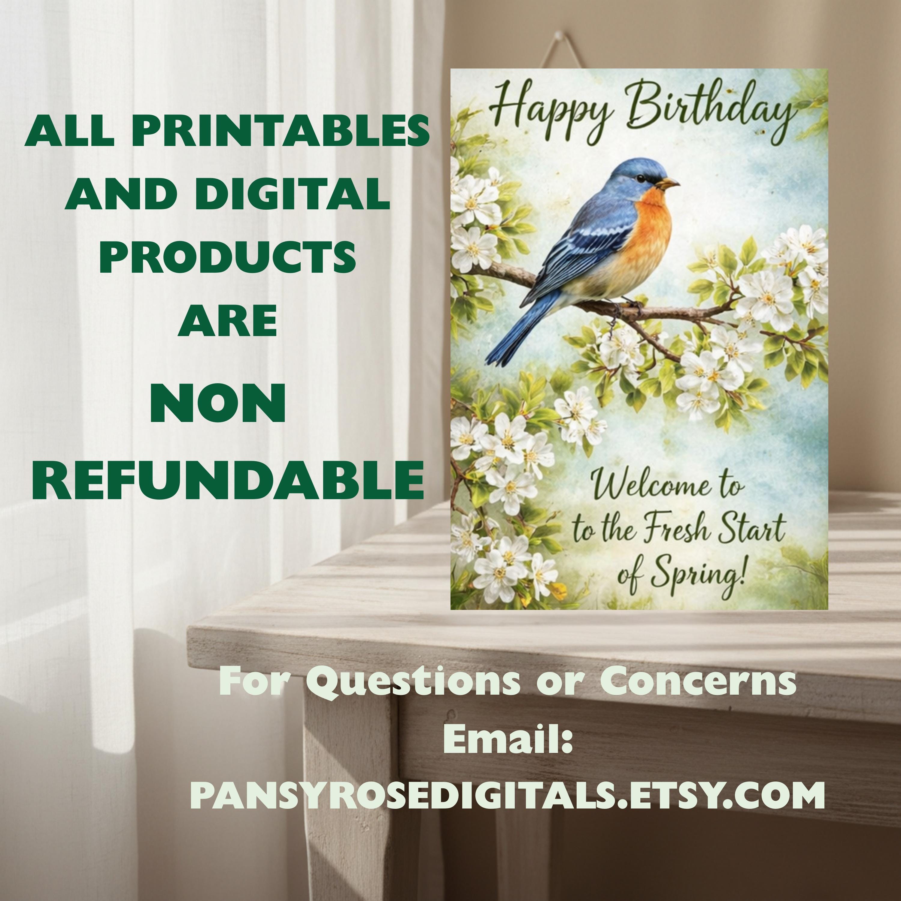 Rustic March Spring Birthday Card Printable 5x7 | Vintage Bluebird ...
