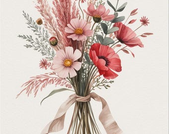 Cartão de Dia das Mães com Flores Silvestres para Imprimir – Buquê de Flores Silvestres Boho para a Mamãe (Download Digital)