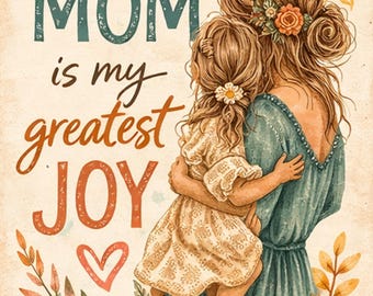 Cartão de Dia das Mães Cottagecore para Imprimir, Estilo Boho para Mãe e Filho(a) - Download Digital