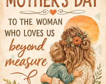 Cartão vintage boho para o Dia das Mães, aquarela mãe e filho para imprimir (download digital).