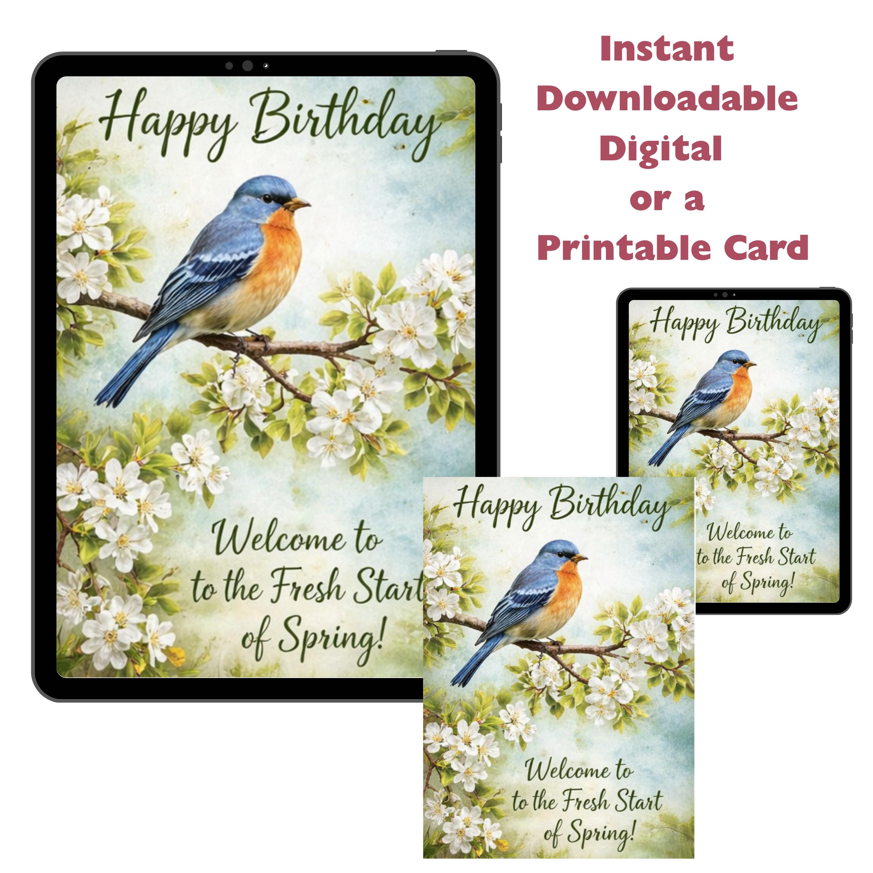 Rustic March Spring Birthday Card Printable 5x7 | Vintage Bluebird ...