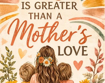 Cartão de Amor Materno, Ilustração Boho de Mãe e Filhos (Download Digital)