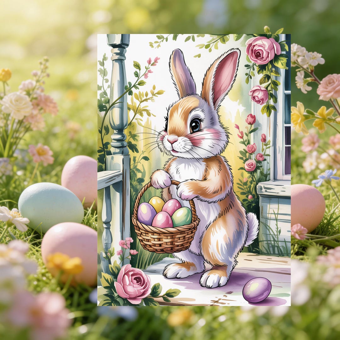 Printable Rustic Easter Bunny Card | Farmhouse Porch Spring Digital ...