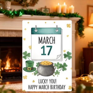 Afdrukbare verjaardag 17 maart | St. Patrick's Day digitaal | Lucky March-kaart 5 x 7