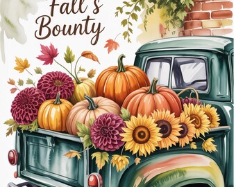 Caminhão retrô dos anos 50 para imprimir - Colheita de outono