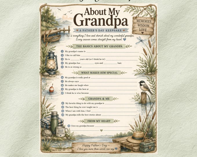 Featured listing image: Father’s Day Keepsake For Grandpa Instant Download,  About My Grandpa Printable From Kids,