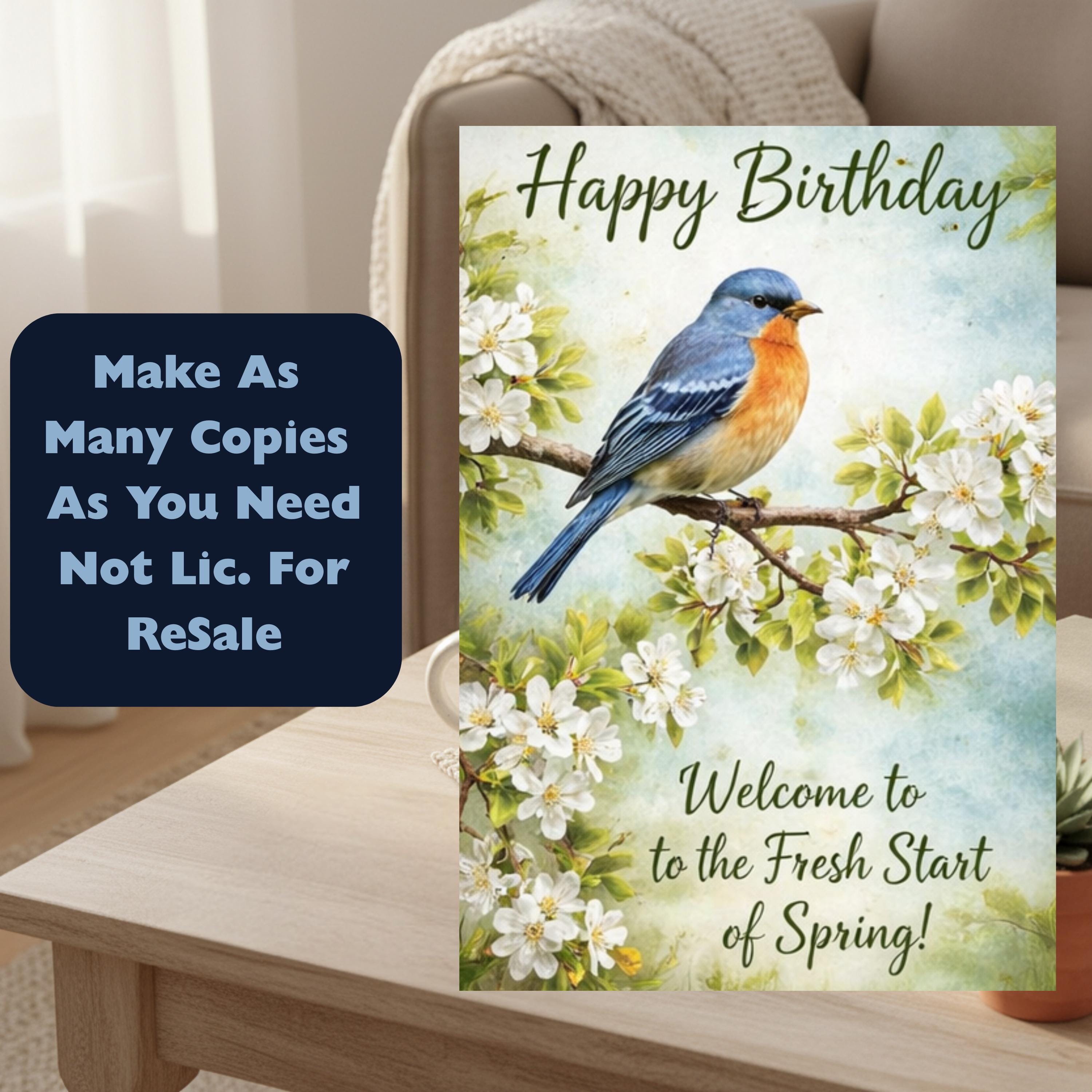 Rustic March Spring Birthday Card Printable 5x7 | Vintage Bluebird ...