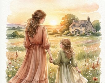 Mother Daughter Hand in Hand Cottagecore Printable Card, Emotional Mother’s Day Digital Download,